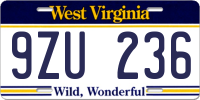 WV license plate 9ZU236