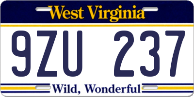 WV license plate 9ZU237