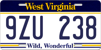 WV license plate 9ZU238