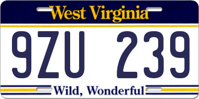 WV license plate 9ZU239