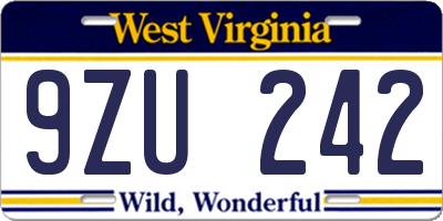 WV license plate 9ZU242