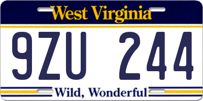 WV license plate 9ZU244