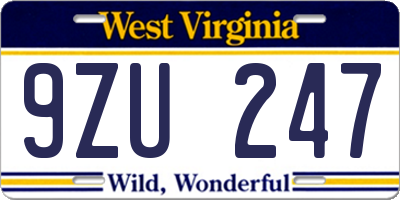 WV license plate 9ZU247