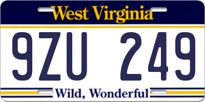 WV license plate 9ZU249