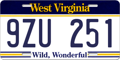 WV license plate 9ZU251