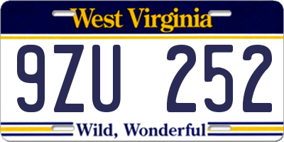 WV license plate 9ZU252