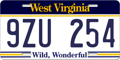 WV license plate 9ZU254