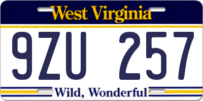 WV license plate 9ZU257