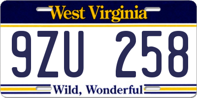 WV license plate 9ZU258