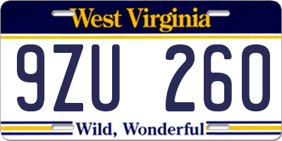 WV license plate 9ZU260