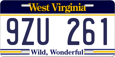 WV license plate 9ZU261