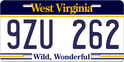 WV license plate 9ZU262