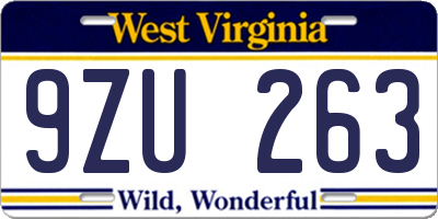 WV license plate 9ZU263