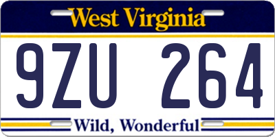 WV license plate 9ZU264