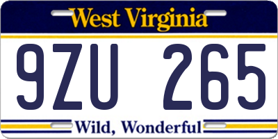 WV license plate 9ZU265