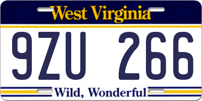 WV license plate 9ZU266