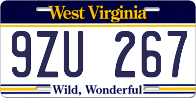 WV license plate 9ZU267