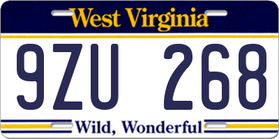 WV license plate 9ZU268