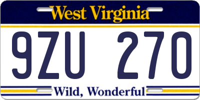 WV license plate 9ZU270