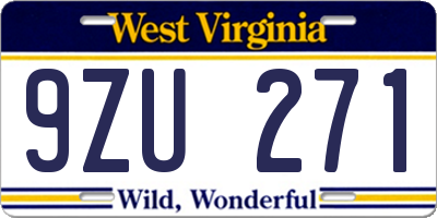 WV license plate 9ZU271
