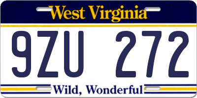 WV license plate 9ZU272