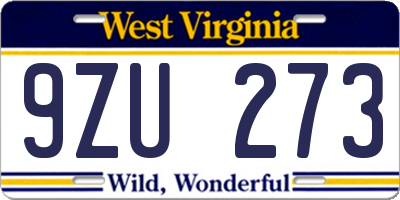 WV license plate 9ZU273