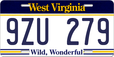 WV license plate 9ZU279