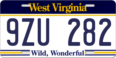 WV license plate 9ZU282