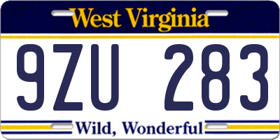 WV license plate 9ZU283