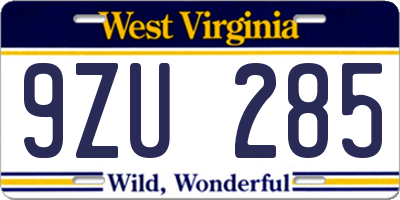 WV license plate 9ZU285