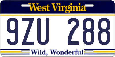WV license plate 9ZU288
