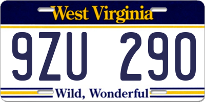 WV license plate 9ZU290