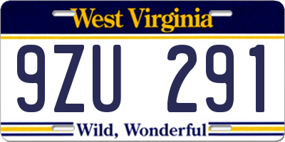 WV license plate 9ZU291