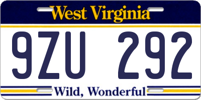 WV license plate 9ZU292