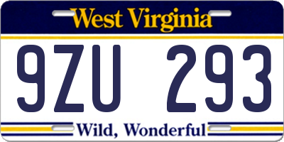 WV license plate 9ZU293