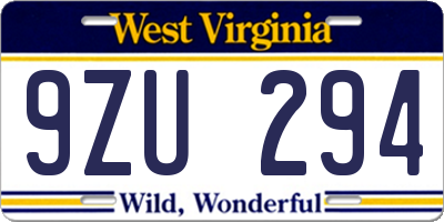 WV license plate 9ZU294