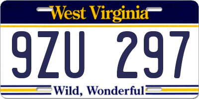 WV license plate 9ZU297