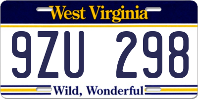WV license plate 9ZU298