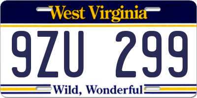 WV license plate 9ZU299