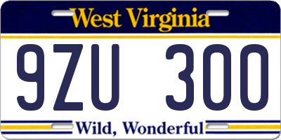 WV license plate 9ZU300