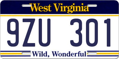 WV license plate 9ZU301