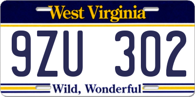 WV license plate 9ZU302