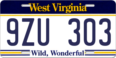 WV license plate 9ZU303