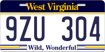 WV license plate 9ZU304