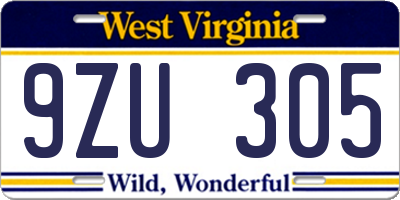 WV license plate 9ZU305