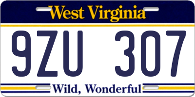 WV license plate 9ZU307
