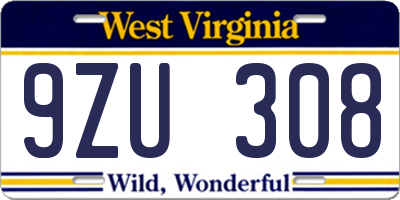 WV license plate 9ZU308