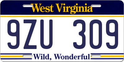 WV license plate 9ZU309