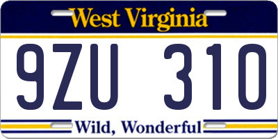 WV license plate 9ZU310