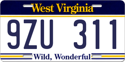 WV license plate 9ZU311